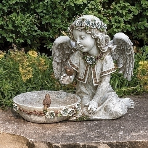 10.75"H SOLAR ANGEL BIRD BATH