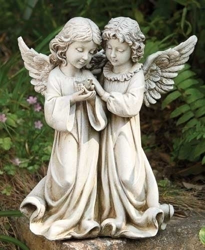 12.25"H ANGELS W/BIRD GARDEN
