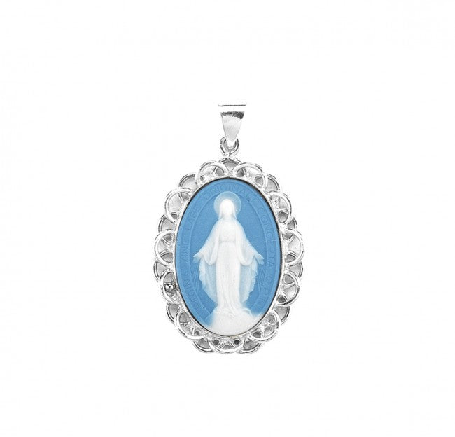 Light Blue Sterling Silver Cameo Miraculous Medal