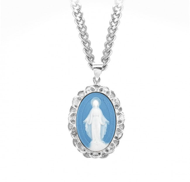 Light Blue Sterling Silver Cameo Miraculous Medal