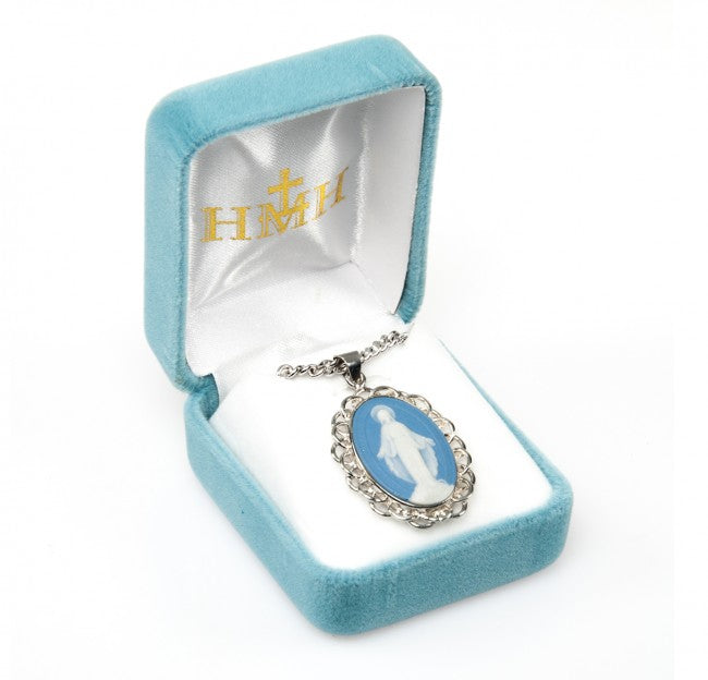 Light Blue Sterling Silver Cameo Miraculous Medal