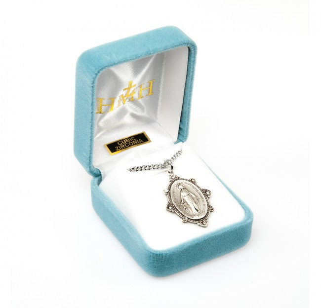 Finest Austrian Crystal Edged Miraculous Medal in Sterling Silver