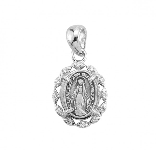 Sterling Silver Crystal Cubic Zirconia Miraculous Medal