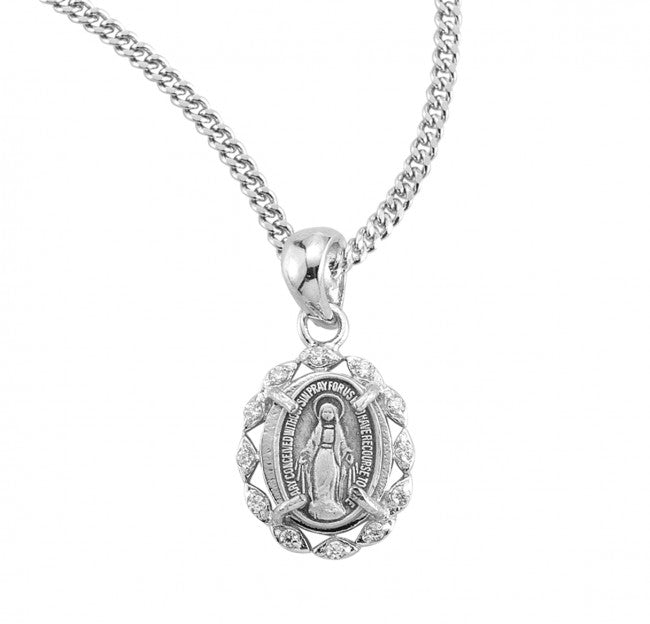 Sterling Silver Crystal Cubic Zirconia Miraculous Medal