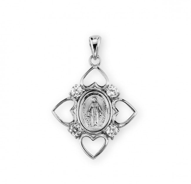 Sterling Silver Crystal Cubic Zirconia Miraculous Medal
