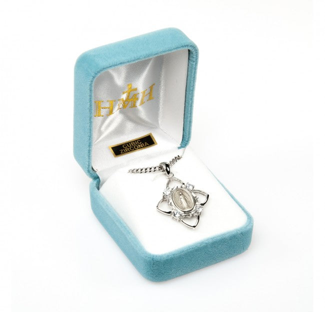 Sterling Silver Crystal Cubic Zirconia Miraculous Medal