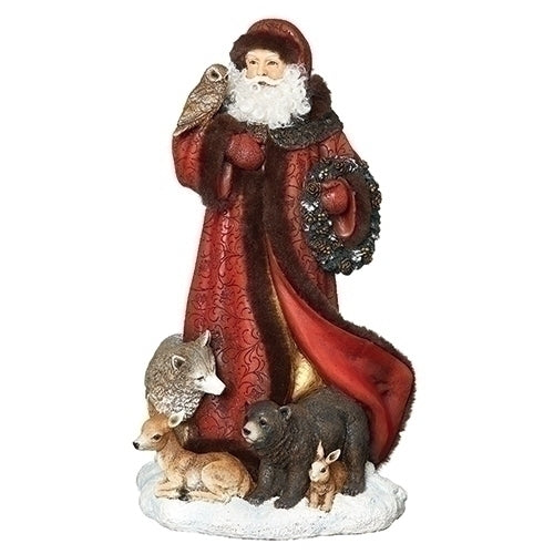 15.5"H RED SANTA W/ANIMALS AT