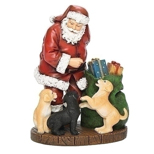 7"H SANTA W/PUPPIES & PRESENTS