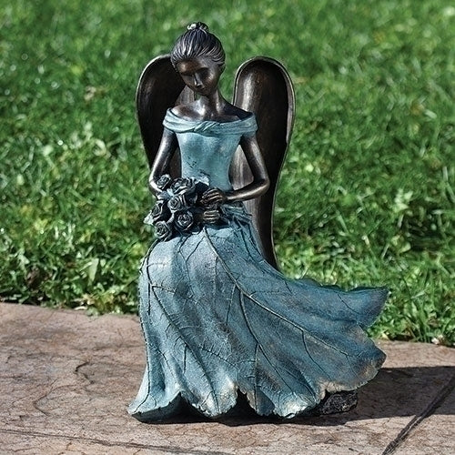 15.25"H ANGEL SEATED W/FLOWERS