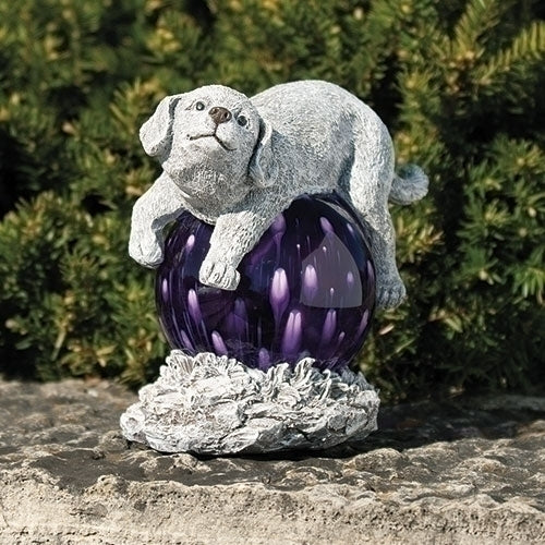 9.25"H LED DOG PURPLE SOLAR