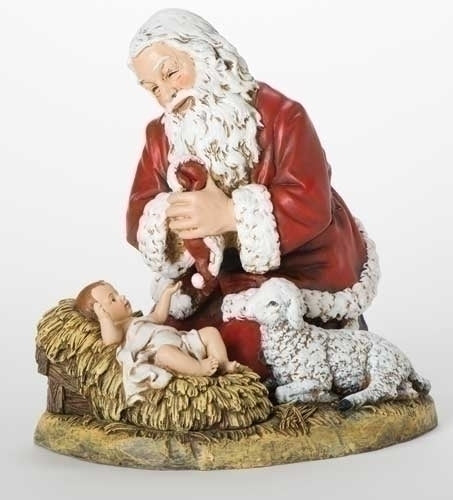 13"H KNEELING SANTA W/LAMB FIG