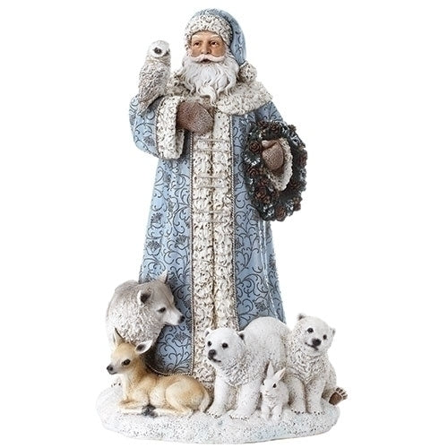 16" BLUE SANTA W/OWL & ANIMALS