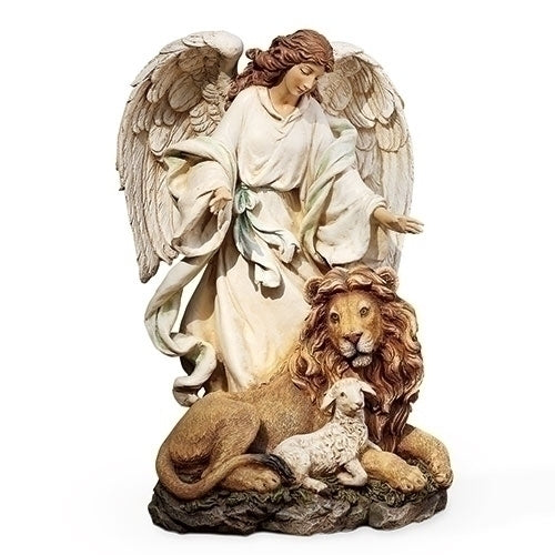 9.25"H ANGEL W/LION & LAMB