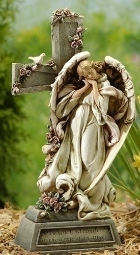 14.75"H ANGEL W/CROSS MEMORIAL