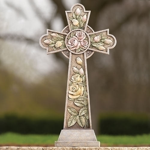 26"H GARDEN CROSS WITH ROSES