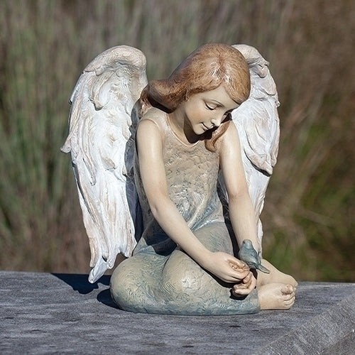 9.75"H ANGEL W/BLUEBIRD SEATED