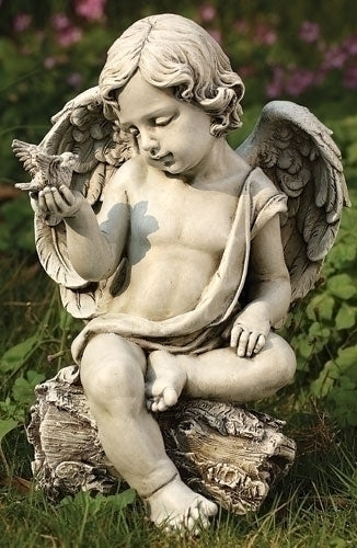 12"H CHERUB W/DOVE GARDEN