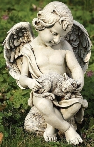 12"H CHERUB W/KITTEN GARDEN