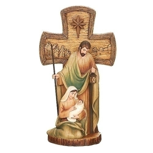 12"H STAINED WOOD CROSS W/HOLY