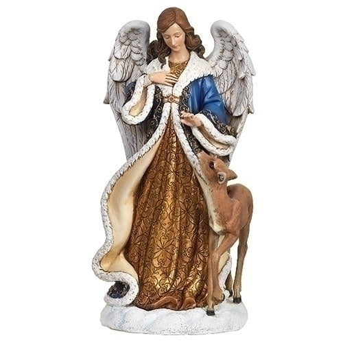 12.25"H ANGEL W/DEER BLUE&GOLD