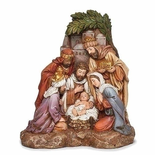 12"H NATIVITY W/VILLAGE BACK