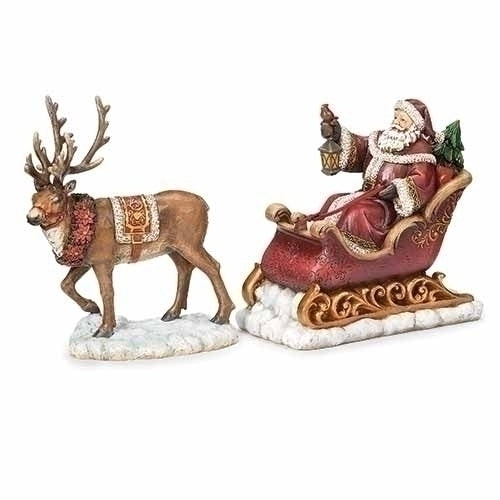 8"H 2PC ST SANTA & DEER/SLEIGH