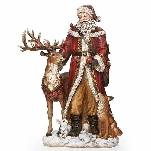 18.5"H SANTA W/DEER & CARDINAL