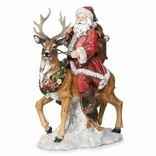 12.25"H SANTA RIDING DEER ON