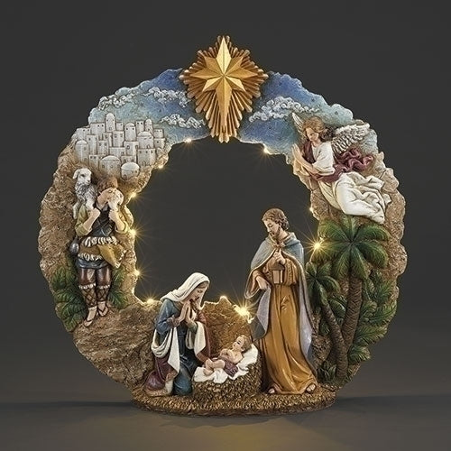 17"H LIGHTED NATIVITY WREATH