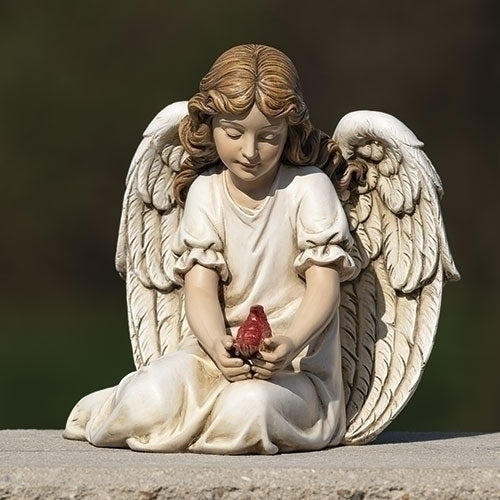 9"H KNEELING ANGEL W/CARDINAL