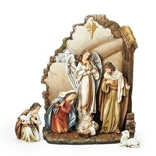 7PC ST 12"NATIVITY W/BACK WALL