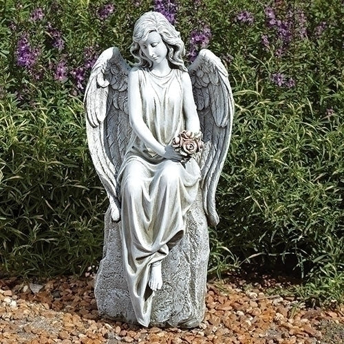 17.75"H ANGEL W/FLOWERS GARDEN