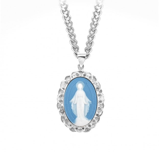 Light Blue Sterling Silver Cameo Miraculous Medal