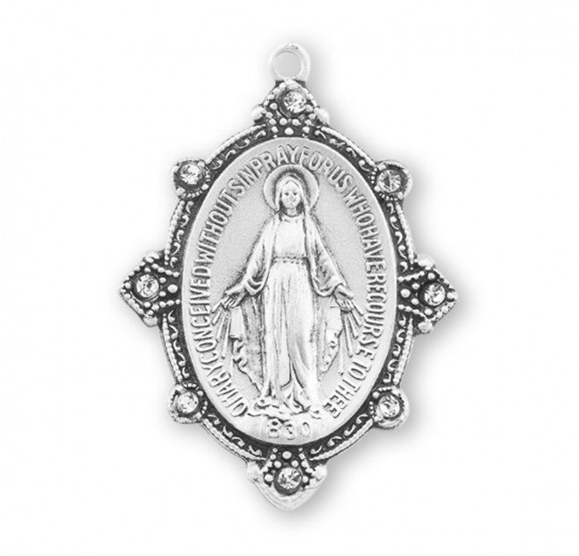 Finest Austrian Crystal Edged Miraculous Medal in Sterling Silver