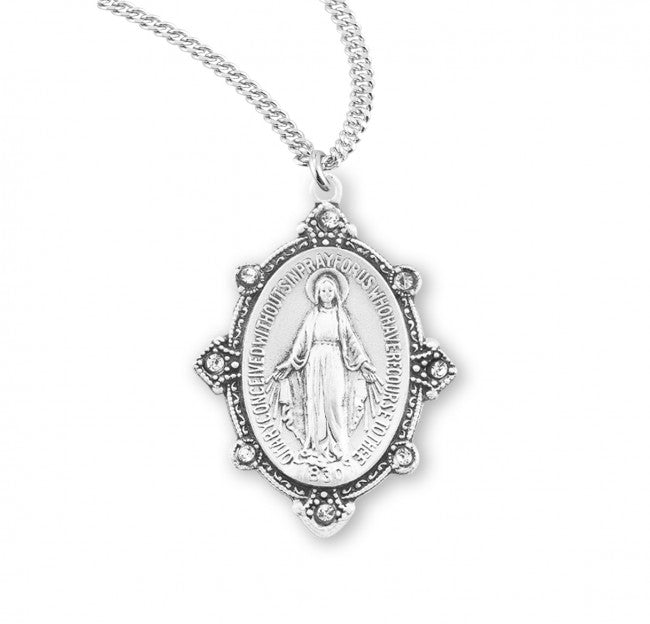 Finest Austrian Crystal Edged Miraculous Medal in Sterling Silver