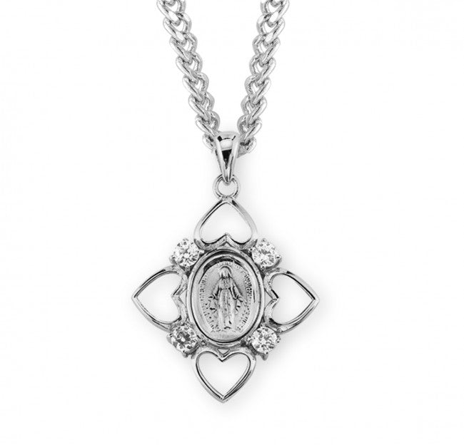 Sterling Silver Crystal Cubic Zirconia Miraculous Medal